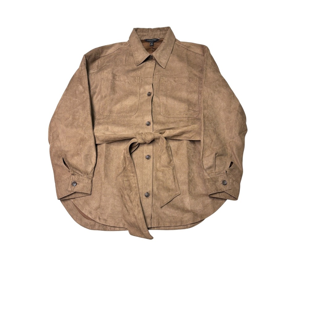 Banana Republic Womens Vegan Suede Belted Safari Jacket Tan Brown Shacket M